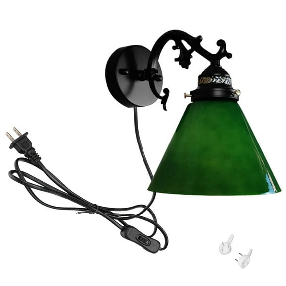 Kiven Plug in Wall Lamp, Vintage Style Plug in Wall Sconce with Glass Lampshade, 5.9ft Plug-in Cord, E26 Socket(1 Light)