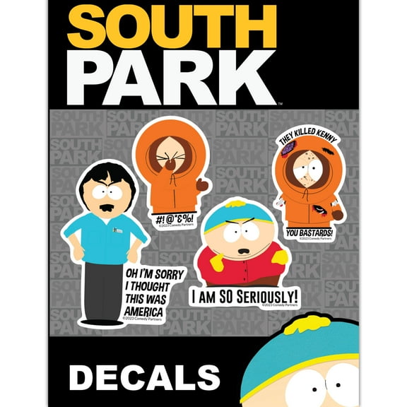 South Park Vinyl Decals - Set of 4 Waterproof Outdoor Car Stickers for Vehicle Window, Laptop, Water Bottle, Bumper Skateboard Cartman Kenny Randy