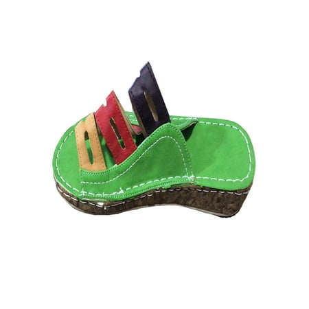 

Daeful Ladies Slides Summer Wedge Sandals Peep Toe Platform Sandal Thick Sole Beach Slide Shoes Womens Three Band Green 5.5