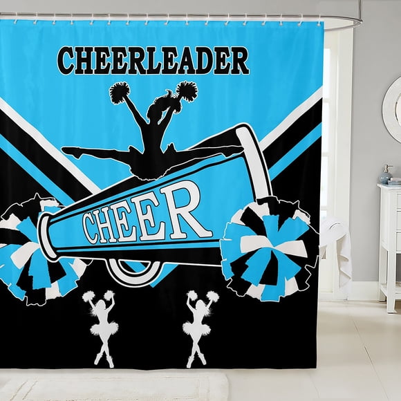 Rideau de Bain Cheerleader Mignon Noir et Bleu, Rideau de Douche Imperméable Thème Danseuse Accessoires de Douche