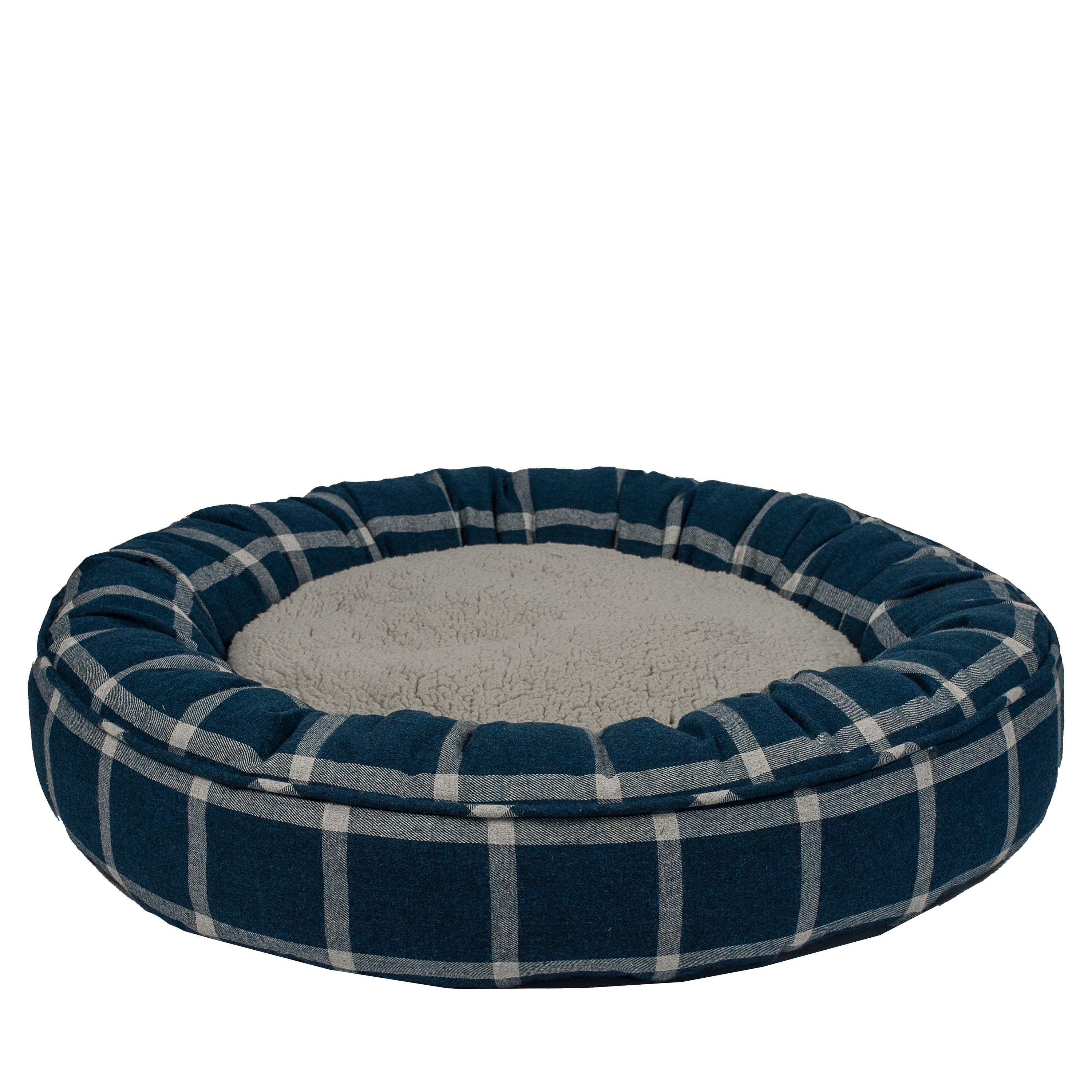 Vibrant Life 25 Inch Round Plush Pet Bed, Blue Plaid