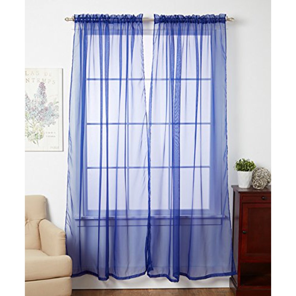 4PACK VALUE Solid Sheer Window Curtain Panels (NAVY BLUE) Walmart