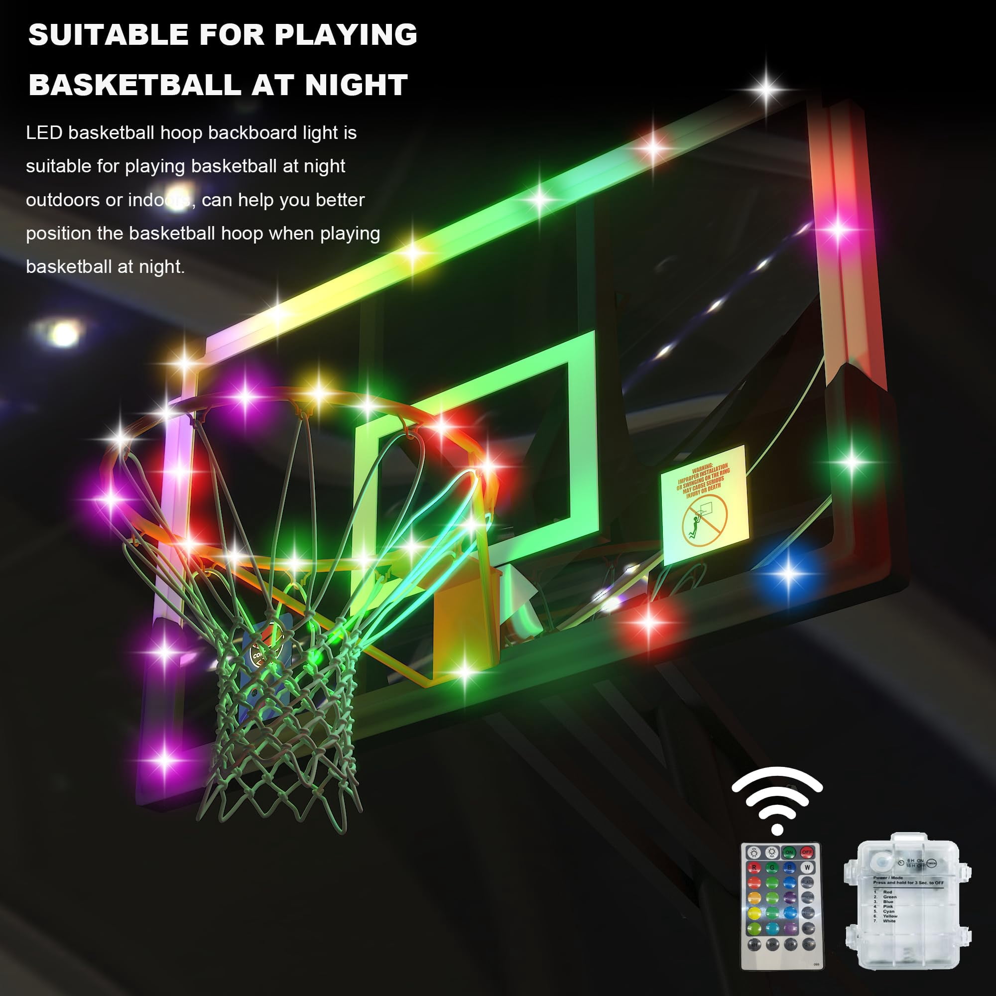 Cofiyard LED Light Portable Basketball Hoop with Extra Sandbag, 5.25-10FT Height Basketball Goals System with Large Backboards for Youth and Adult