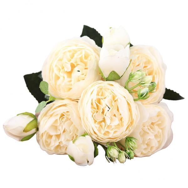 3x Flores artificiales de peonías de BODA 5 flores 4 capullos, ramo de novia de seda para arreglos de flores SM SunniMix Flores de escritorio para el hogar