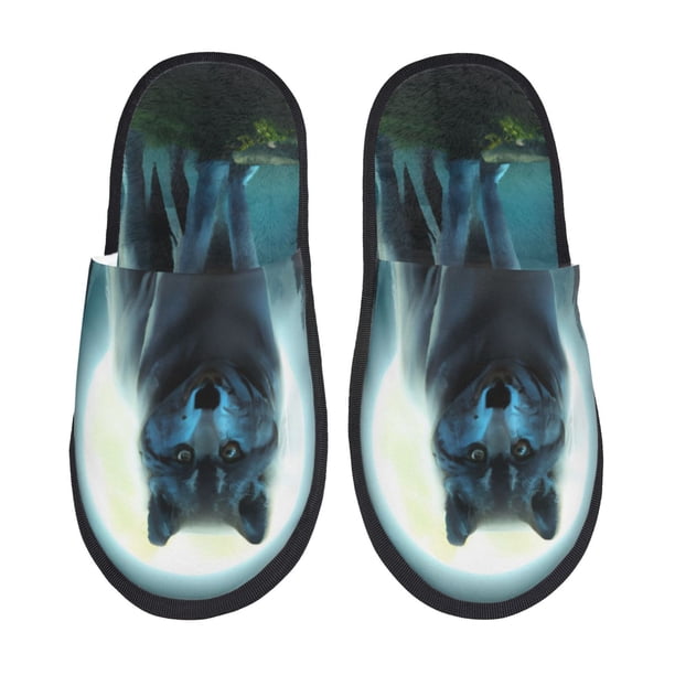 Balery Wolf Pantuflas de Casa de Felpa Silenciosas con Diseño Estampado, Zapatillas Cómodas Antideslizantes de Algodón para Interior-Medium