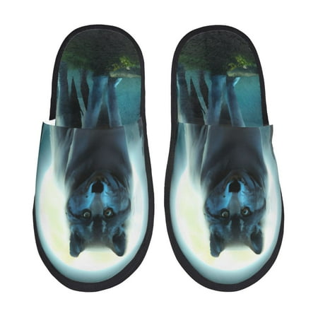 

Adobk Wolf Print Slippers Indoor Outdoor Retro Slippers House Soft Fluffy Slides Cushion Furry Slippers-Large
