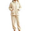 thumbnail image 4 of StSilkitty Womens Fleece Pajama 2 Piece Sets Winter Long Sleeve Full Zip Stand Collar Coat and Pants Loungewear Set with Pockets, 4 of 4