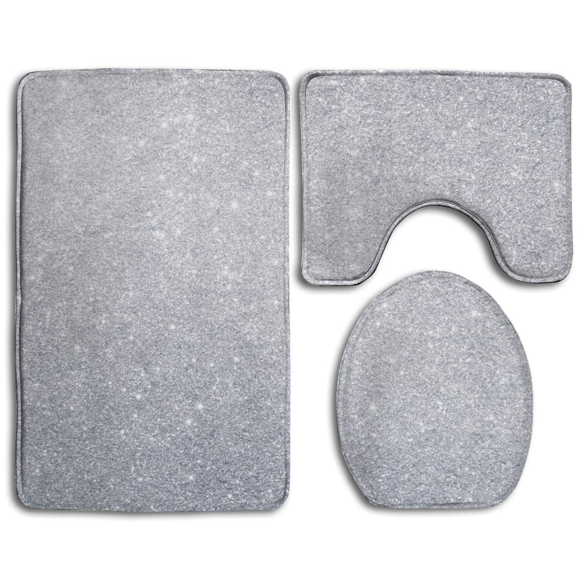 GOHAO Bling Diamond Style Sliver 3 Piece Bathroom Rugs Set Bath Rug Contour Mat and Toilet Lid Cover