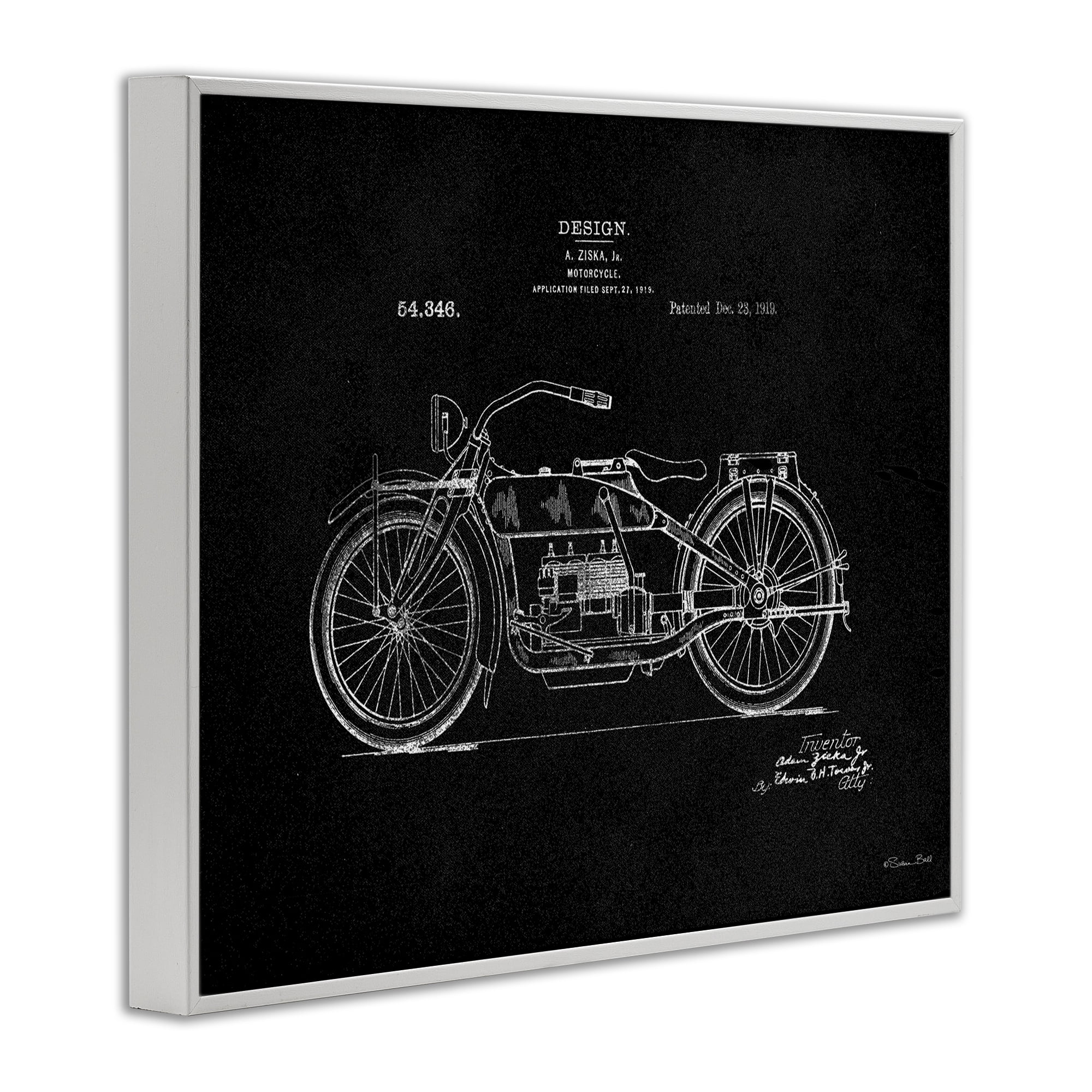 Stupell Industries Black Motorcycle Blueprint Transportation Painting White Framed Art Print Wall Art, 30 x 24