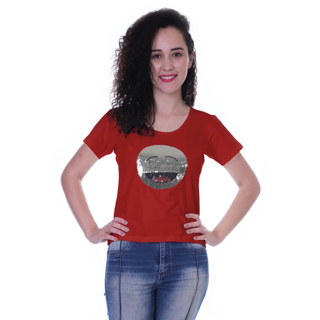 Moomaya T-shirt à Manches Courtes pour Femmes avec Col Rond, Écusson à Paillettes, Coupe Décontractée - 98
