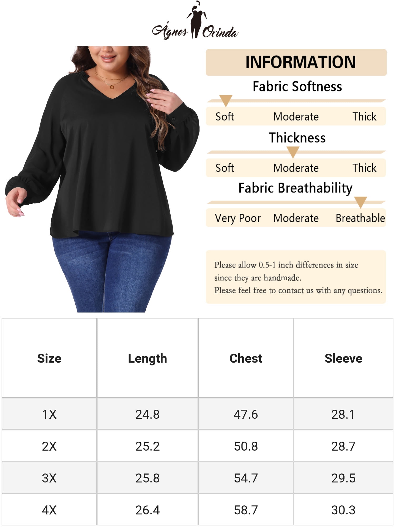 DARING DIVA Women's Plus Sheer Ruffle Notched V Neck Blouse 4X Black