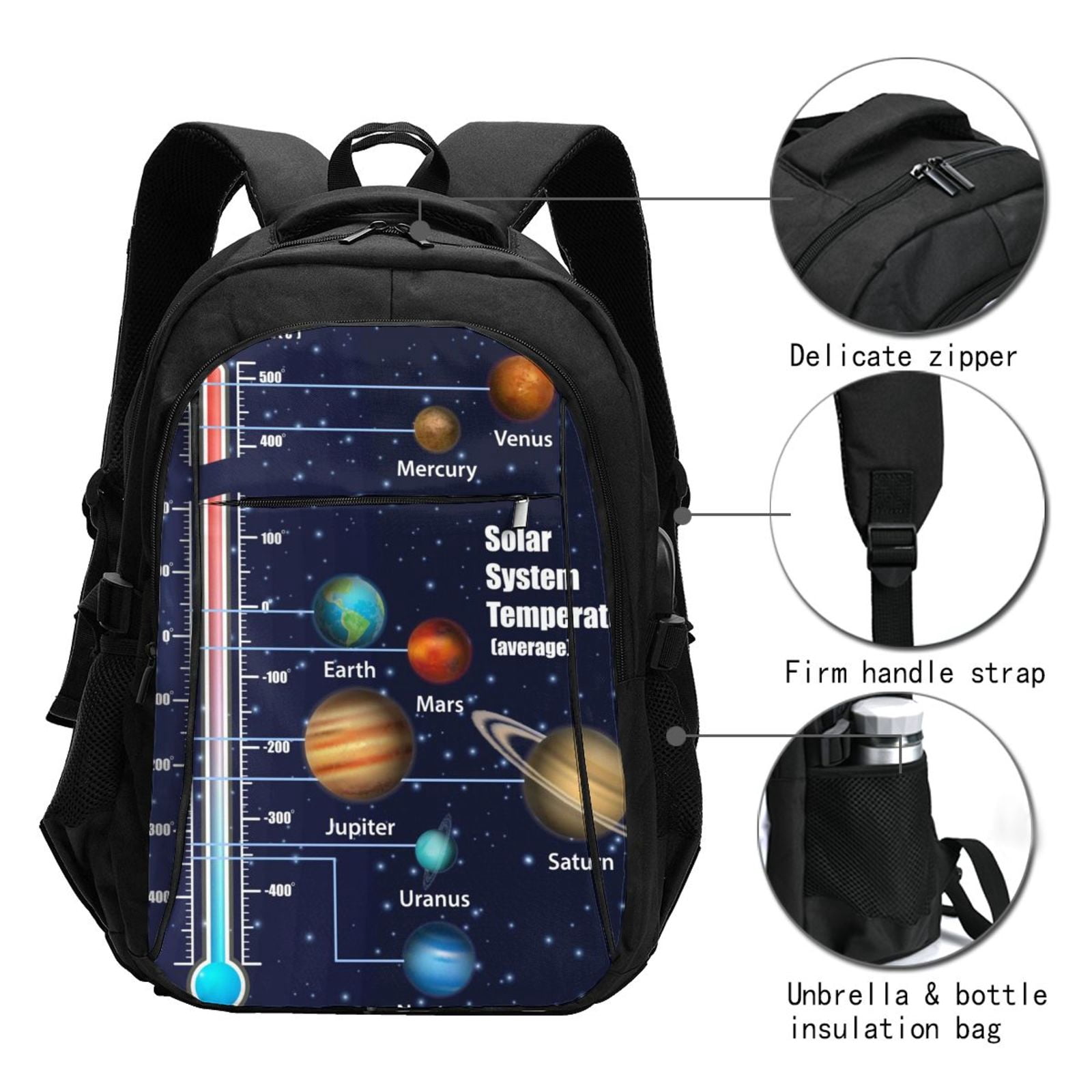 Ratiio Solar System Print Travel Laptop Backpack,Slim Sturdy Laptops Backpack with USB Charging Port, Water Resistant College School Computer Bag