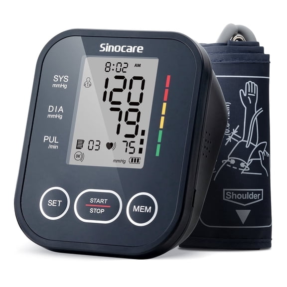 Sinocare Blood Pressure Monitor, Upper Arm Blood Pressure Monitors for Home Use, Adjustable Arm Cuff 8.6"-16.5", One-Button Operation, Dual User, Accurate & Practical