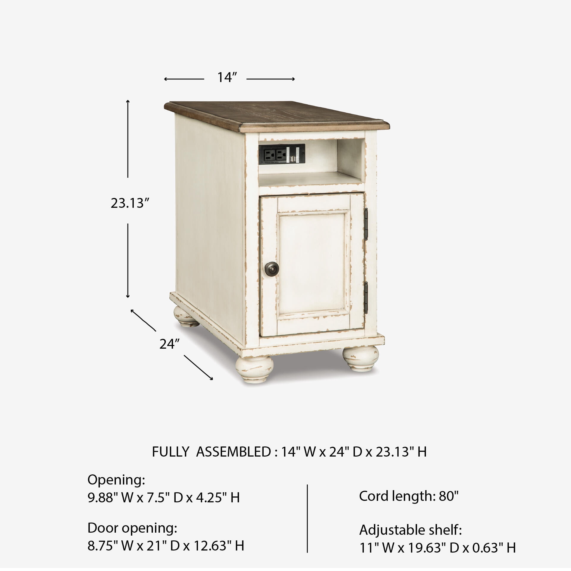 Signature Design by Ashley Realyn Chairside End Table with USB Charging - Farmhouse White/Brown