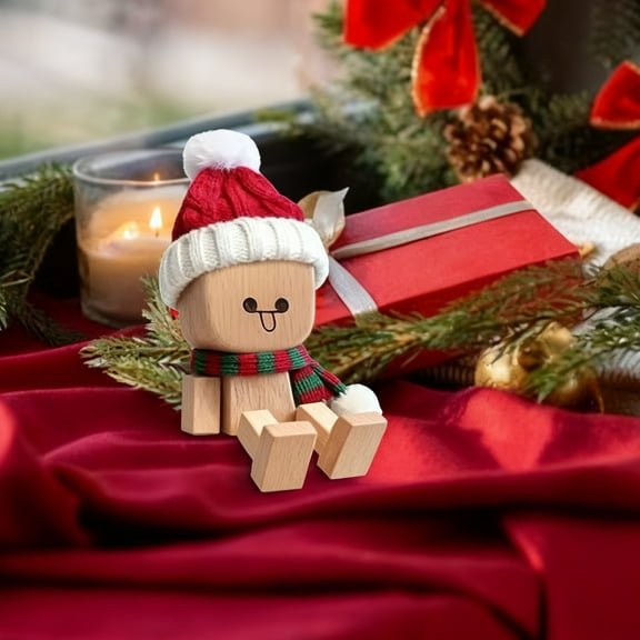 Shaking Wooden Man Figurine, Handcrafted Scented Rocking Head Figurine with Removable Scent Pad, Car Ornament & Magnetic Desktop Decor for Dashboard and Home Decoration