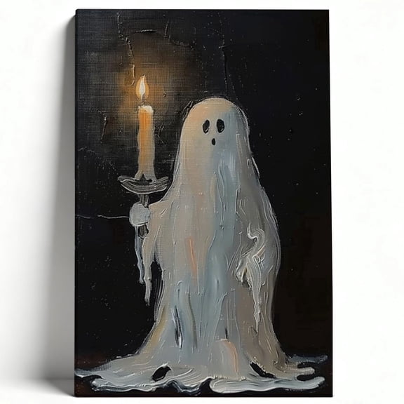 Halloween Wall Art, Vintage Ghost Candle Painting, Spooky Halloween Decor, Gothic Dark Aesthetic Indoor Halloween Home Decor, 12" x 16"