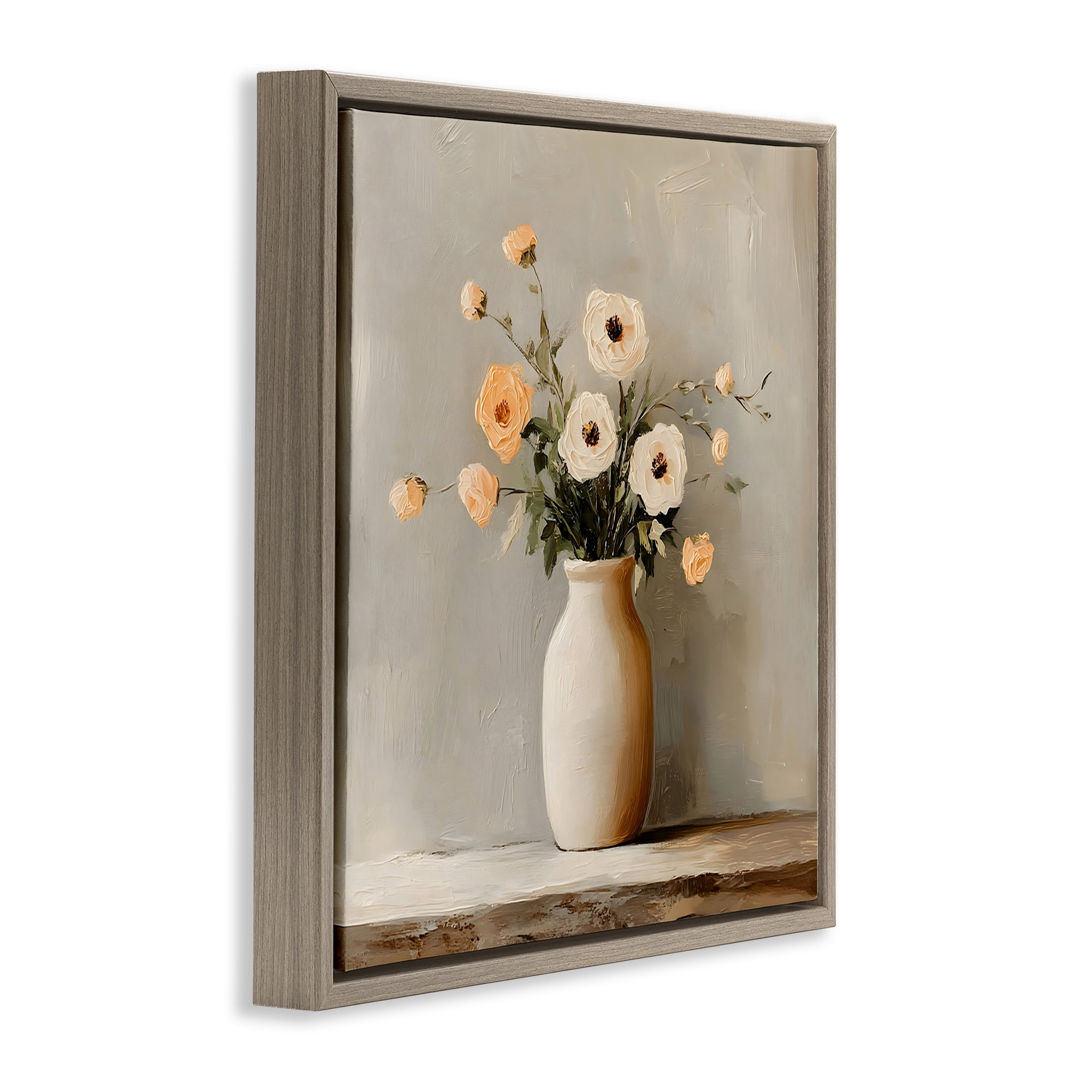 Stupell Industries Simple Floral Vase in Pastels Brown Framed Floater Canvas Wall Art, design by Creative Studio