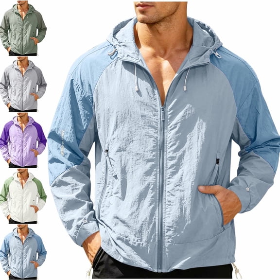 Zivyakyron Rain Wind Breaker Jackets Mens Long Sleeve Lightweight Quick Dry Zip up Breathable Jackets Solid Hooded Loose Green 3XL