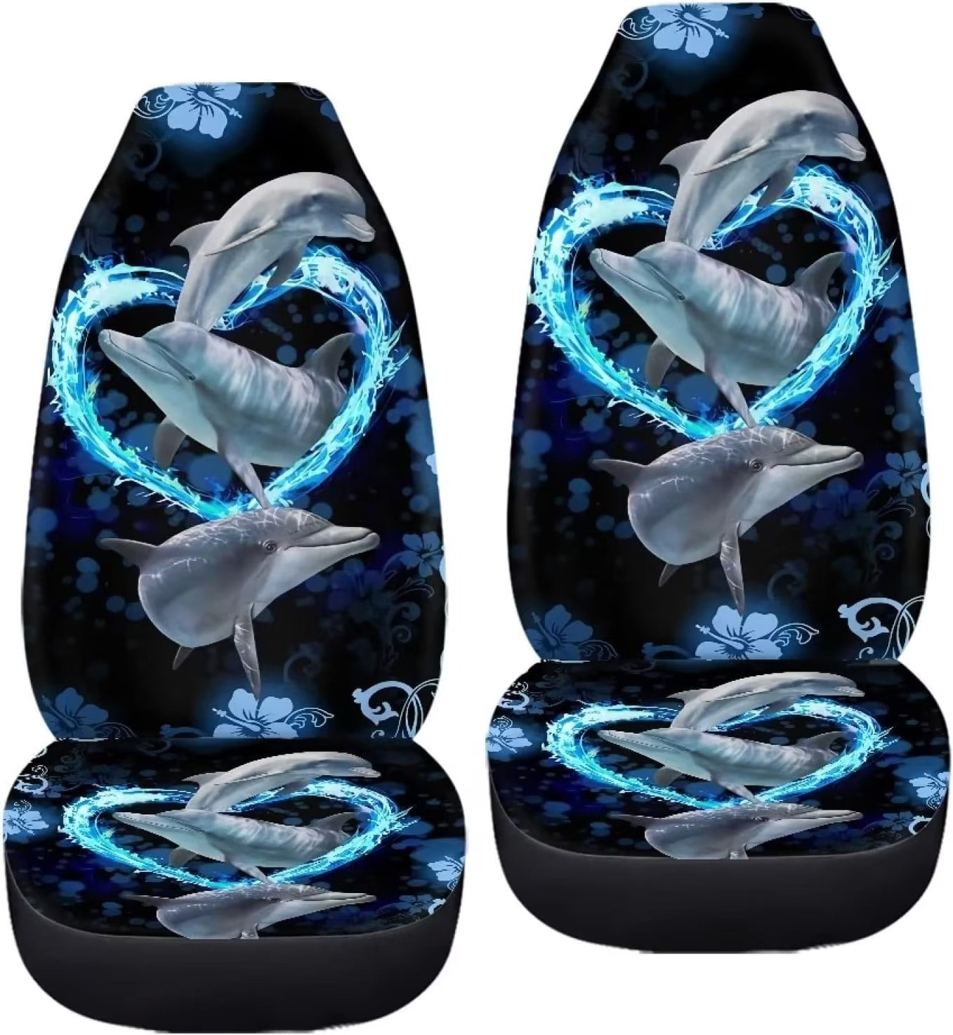 NETILGEN 2 Pack Kit Heart Dolphins Peony Flower Car Covers Set for Men