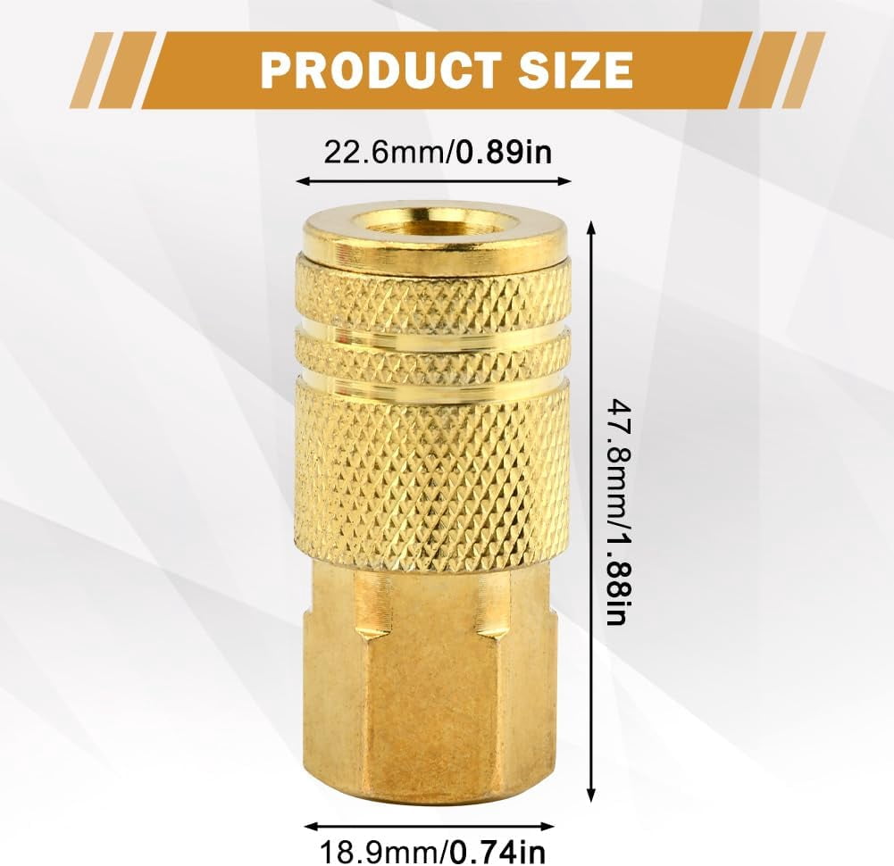 MKEUDQ-1/4 Inch Brass Female Industrial Coupler, 2 Pack 1/4 Inch Air Hose Fittings NPT Female Couplers, Air Compressor Quick Connect Fittings for Automotive Shops Professional Jobsites