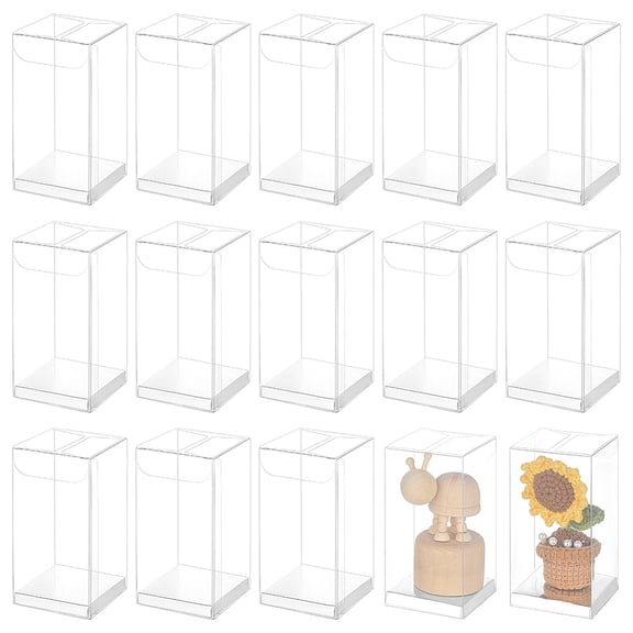 30 Pcs Clear Gift Boxes 2x2x4 Inch Folding PVC Favor Boxes with Silver Paper Card Base for Wedding Birthday Party Festival Gift Packaging