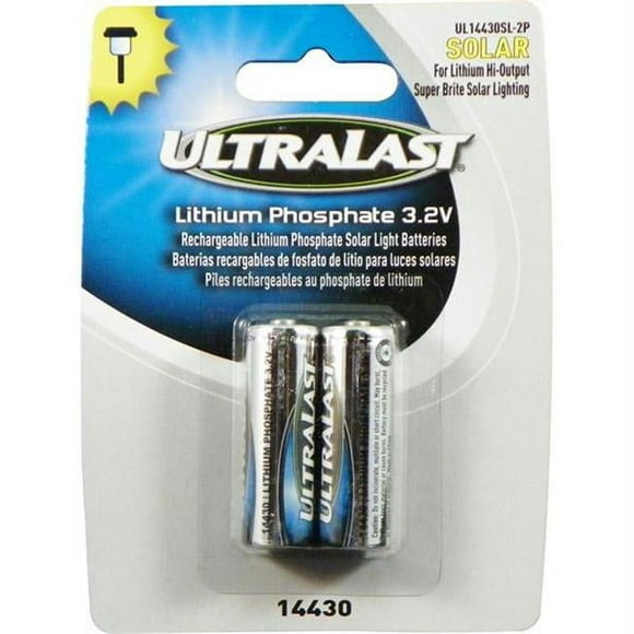 Ultralast Batteries Rechargeables au Phosphate de Lithium pour Éclairage Solaire Extérieur 3,2 Volts - 400mAh - UL14430SL