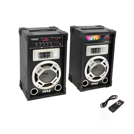 Dual 800 Watt Disco Jam Powered Two-Way PA BT Speaker System w/ USB/SD Card Readers, FM Radio, 3.5 mm AUX Input (Active & Passive Speakers)