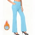 thumbnail image 2 of Womens Dress Pants Fleece Stretchy Business Casual Flare Yoga Pants Petite Lightweight Pull On Office Slacks Pockets, 2 of 9