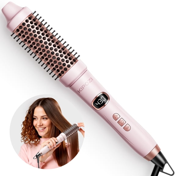 KIPOZI 1.5" Thermal Brush, Curling Iron Brush for Salon Blowout at Home, Thermal Round Brush Creates Smooth Straight Hair or Natural Curls, Dual Voltage, Auto Shut-off, Gift for Women, Pink