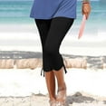 thumbnail image 3 of QUYUON Womens Capris Leggings Elastic Waist Pull on Pants Solid Color Side Drawstring High Waisted Cropped Pants Casual Skinny Capris Pants Comfy Lounge Pants Summer Pants Beach Trousers, 3 of 6