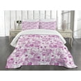 thumbnail image 3 of Ambesonne Orchid Quilted Bedspread Set 3 Pcs, Ornate Floral Curly Leaf, Queen Size, Lilac Magenta White, 3 of 5