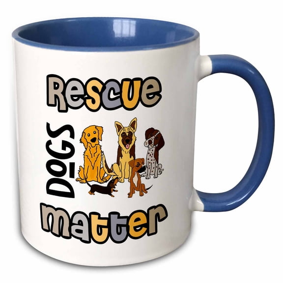 3drose, Cute Funny Rescue Dogs Matter Pets Shepherd Golden Pointer, 11oz Two-tone Blue Mug