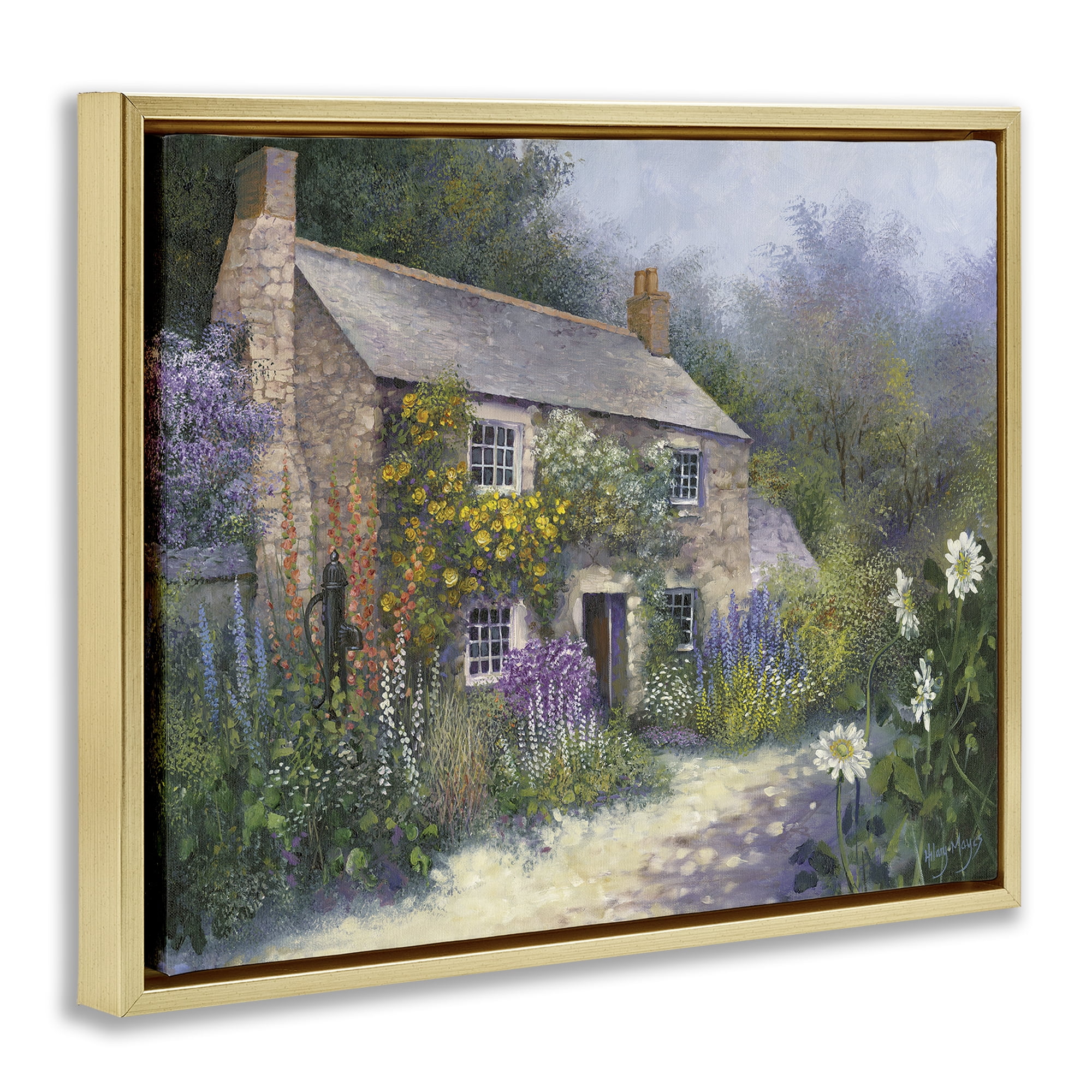 Stupell Industries Gardener's Cottage View Buildings & Architecture Painting Gold Floater Framed Canvas Art Print Wall Art, 31 x 25