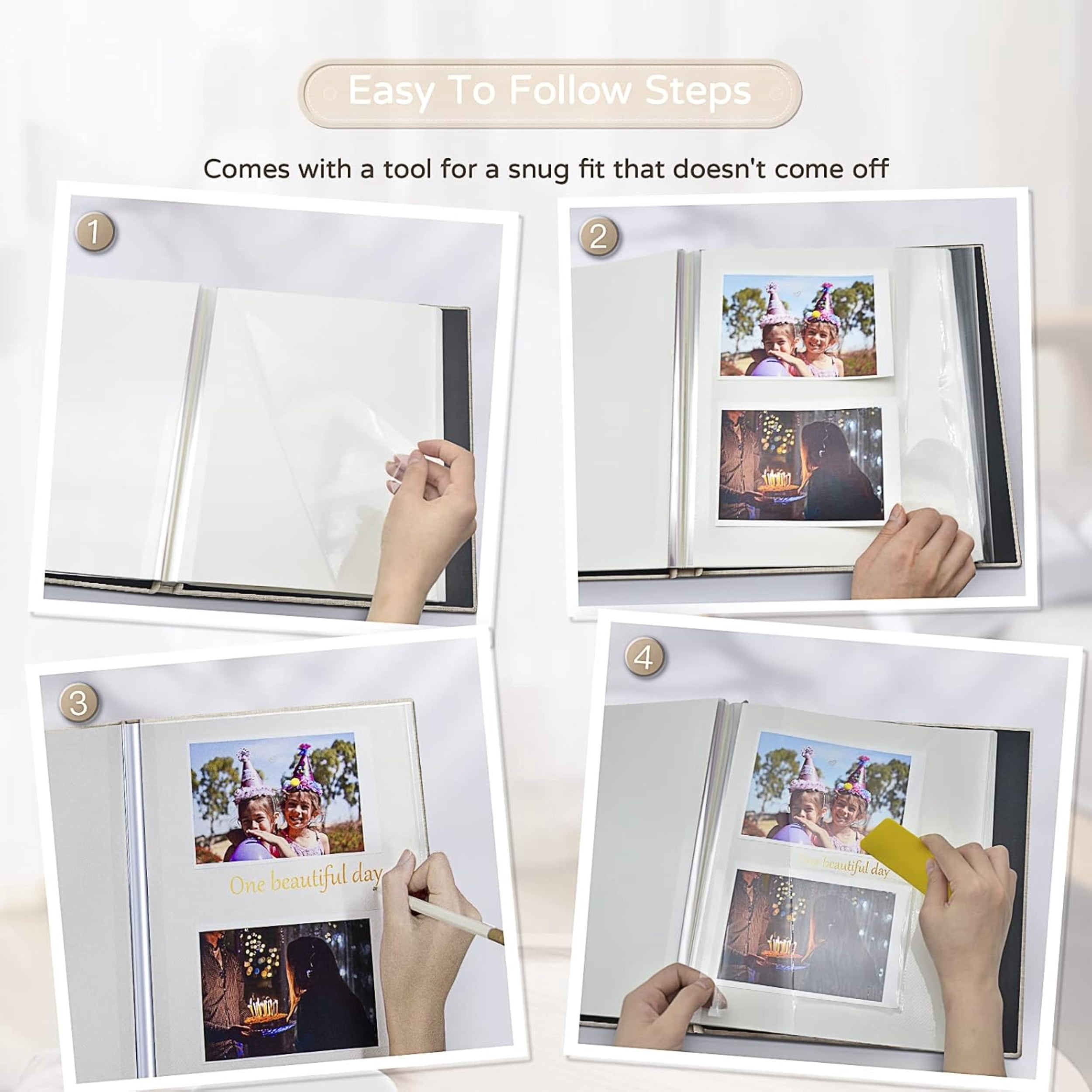 Large Photo Album Self Adhesive 4x6 5x7 8x10 Scrapbook Album DIY Picture Book, Gifts for Mom, Family Baby and Wedding, with Metal Pen and Plastic Board