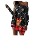 thumbnail image 1 of Camiseta sin tirantes de manga larga con cuello sesgado suelto con estampado navideño para mujer Fridja  FKASFK924, 1 of 8