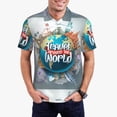 thumbnail image 2 of Balery Travel Around The World Printed Men’s Short Sleeve Polo Shirt, Midweight Men's Shirt,Golf Polo shirts -Small, 2 of 8