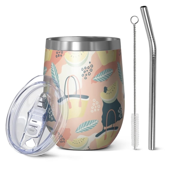 Modern 12oz Stainless Steel Insulated Wine Tumbler with Lid and Straw – Double Wall Vacuum Mug for Hot & Cold Drinks, 304 Steel Interior, Sweat-Free Design