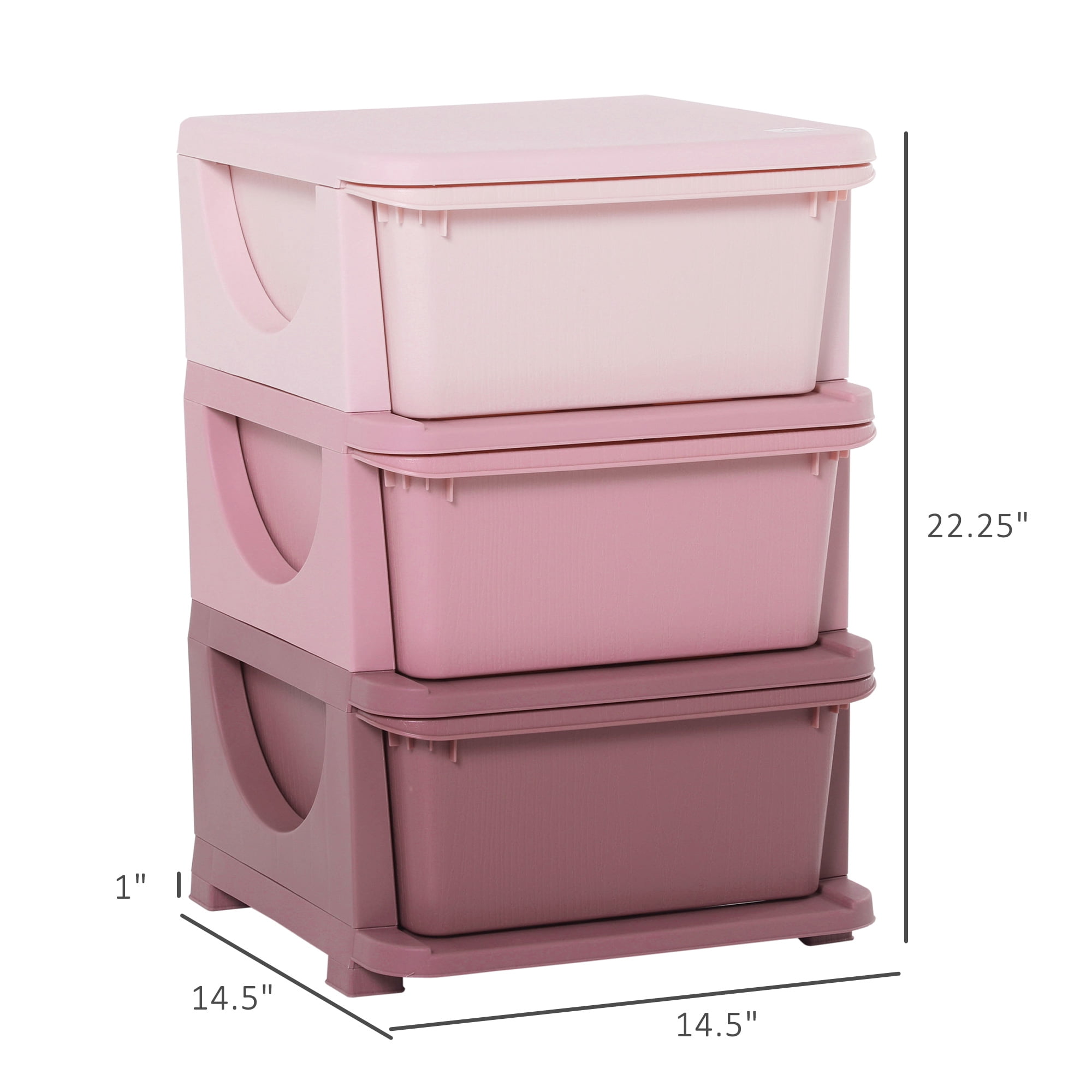 3 Tier Kids Storage Unit Dresser Tower with Drawers Chest Toy Organizer for Bedroom Nursery Kindergarten Living Room for Boys Girls Toddlers, Pink