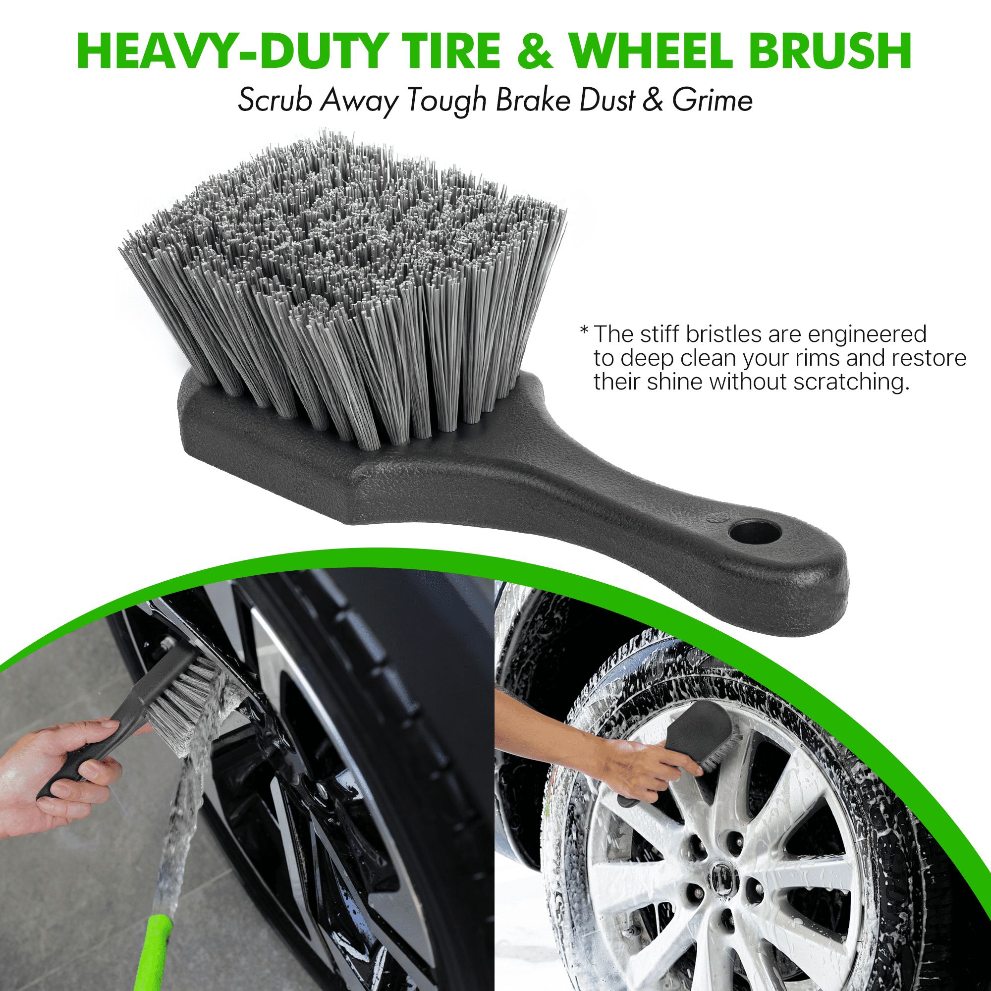 OWNTECH 62" Car Wash Brush & Cleaning Kit - 8-Piece Set with Long Handle Mop, Extra Mop Head, Wheel Brush, Glass Squeegee, Chenille Duster & Wash Mitt for Cars RV Truck Boat(Green)