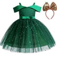 thumbnail image 1 of Robe de Noël Épaules Dénudées pour Filles Robe de Fête de Mariage en Tulle à Sequins, 1 of 6
