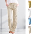 thumbnail image 5 of Women's Wide Leg  Pants Loose Linen Drawstring Cropped Pants Trousers  M Apricot, 5 of 6