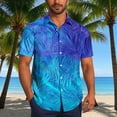 thumbnail image 2 of YLSDY Men's Ombre Blue Leaf Print Hawaiian Shirt, Gradient Tropical Pattern, Short Sleeve Button-Down Casual Top Blue XXL, 2 of 6