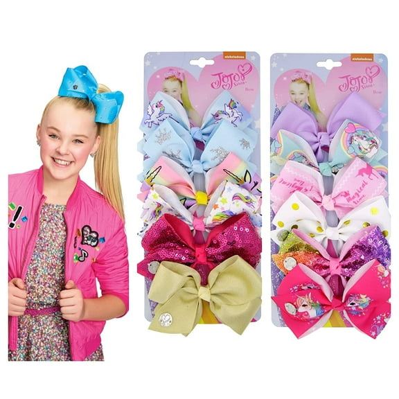 JoJo Siwa 12pcs Hair Bows for Girls ( 2 Set) - 5 Inches Alligator Clips (1)
