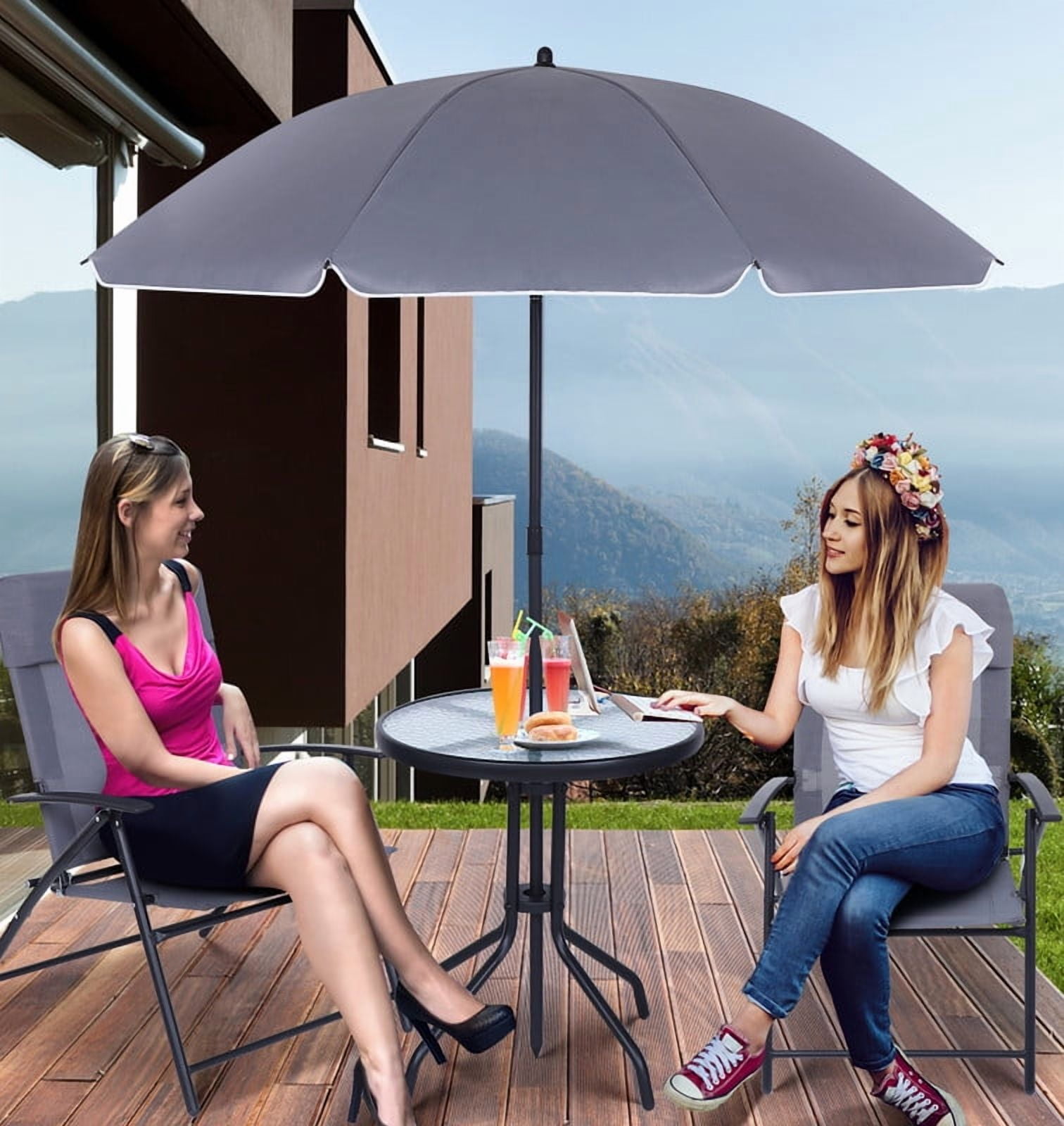 Outdoor Dinning Set, Patio Furniture Set, Patio Set with 2 Folding Chairs, 1 Glass Table & 1 Umbrella