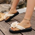 thumbnail image 4 of CQONEPT Flower Flip Flops for Women with Arch Support Comfortable Slip on Slippers Walking Sandals Slides Casual Lightweight Dressy Slippers Beige 39, 4 of 6