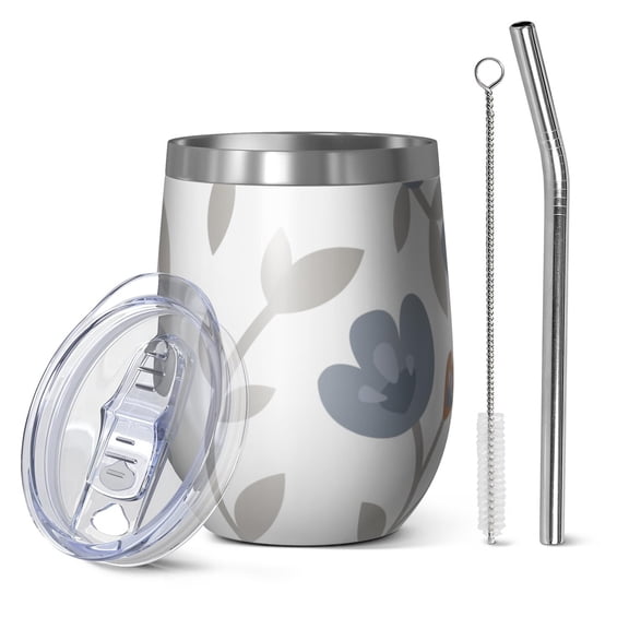 Floral 12oz Stainless Steel Insulated Wine Tumbler with Lid and Straw – Double Wall Vacuum Mug for Hot & Cold Drinks, 304 Steel Interior, Sweat-Free Design,Thanksgiving,Christmas, Spring,Flower