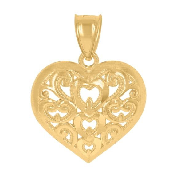 10K Yellow Gold Womens Scroll Heart Charm Pendant