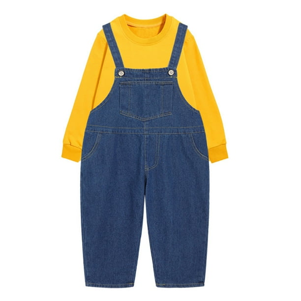 De Conjunto de peto vaquero para nino pequeno con camiseta de manga larga amarilla atuendo informal para ninos Bodega Aurrera en linea