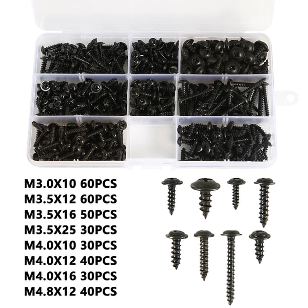 Juego de tornillos autorroscantes, tornillo roscado de cabeza plana, cabeza cruzada M3/M4/M3.5/M4.8, Kit surtido, muebles negros de acero al carbono