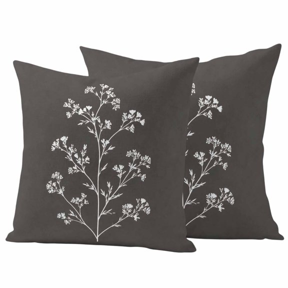 Black Floral Blossom Outdoor Waterproof Pillow Covers, Farmhouse Vintage Botanical Flowers Decorative Square Throw Pillowcase Sofa Cushion Sham for Patio/Couch/Chair, 18"x18" 2 Pack